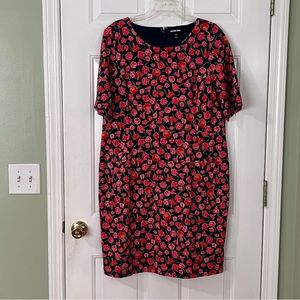 Lands End Floral Print Short Sleeve Zip Stretch Sheath Dress